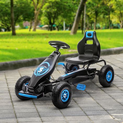 Kart infantil con pedales, asiento regulable, apto para interior y exterior, a partir de 5 años, azul y negro, 121 x 58 x 61 cm. (1/5)