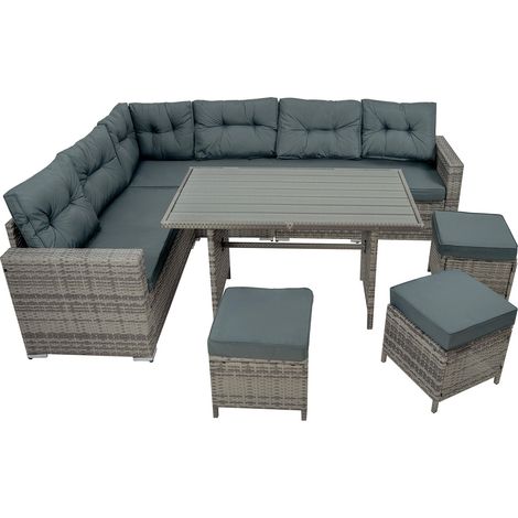 Rattan Gartenmöbel Eckset Schwarz oder Grau Sofa Sessel Tisch