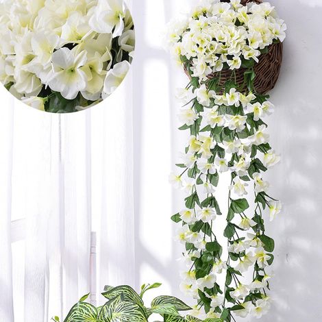 Panier à Fleurs Violet - Faux Violet en Soie - Suspension Murale pour Décoration Intérieure Extérieure - Longueur 85 cm - 1 Pièce (1/5)