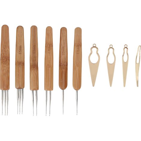 Set mit 10 Dreadlock-Haken aus Legierung und Bambus, goldene Friseur- und Flechtnadeln (1/5)