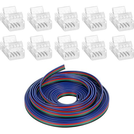 Câble d'Extension pour Bande LED 5m, 5m Câble d'extension de Bande LED à 2 Broches Connecteur d'éclairage à Bande LED + 10 Connecteurs de Bande LED à 4 Broches de 10mm, LED Rapide Connector (1/5)