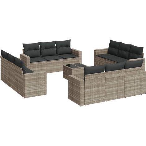 Maison Exclusive - Set Divani Giardino 13 pz con Cuscini Grigio Chiaro Polyrattan (1/3)