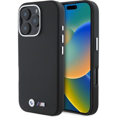 Coque rigide BMW BMHCP16X23PUFWKEV pour iPhone 16 Pro Max 6,9" noire/noire, édition M, recouverte de Kevlar et de métal. (1/5)
