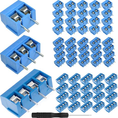 KF301 PCB Bornier 5mm Pas 2P 3P 4P Montage Vis Connecteur Bleu (20 x 2Pin, 20 x 3Pin, 20 x 4Pin) pour Breadboard Avec Tournevis Phillips (1/5)