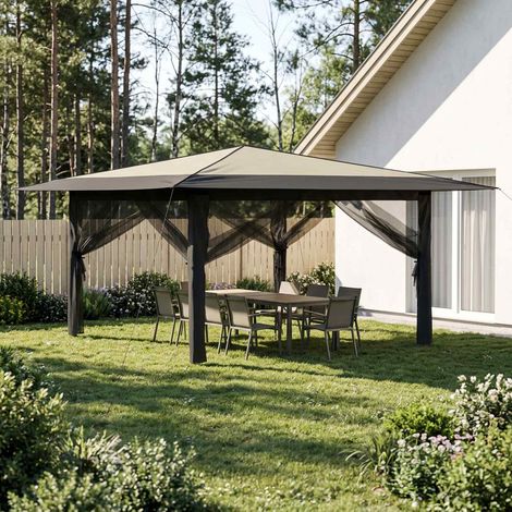 vidaXL Gazebo avec 4 Parois 4 x 4 m Crème et Anthracite (1/5)