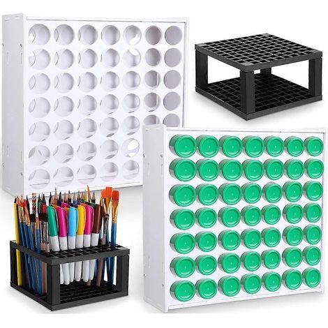 Ensemble de 3 organisateurs de peinture : support de rangement vertical à 49 emplacements pour peintures artisanales, support pour flacons de peinture de 60 ml et support de bureau pour stylos. (1/5)