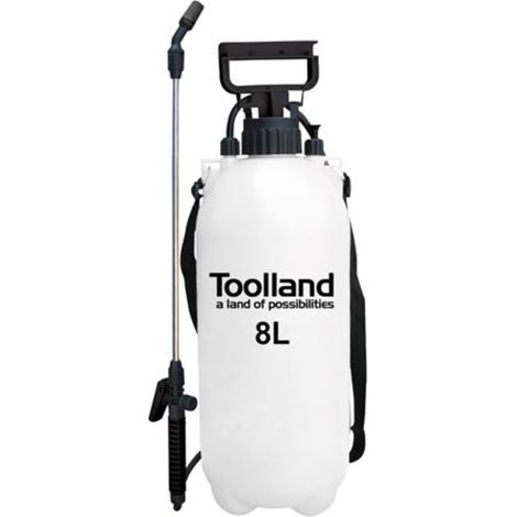 Toolland Drucksprüher, Lanze, einstellbare Düse, Skala, Tragegurt, 8 Liter, Pumpensystem, Weiß/Schwarz