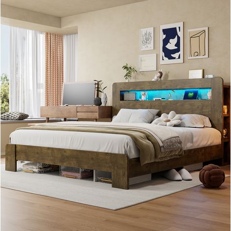 letto contenitore 180x200 con LED prese legno OKMYHOME (1/5)