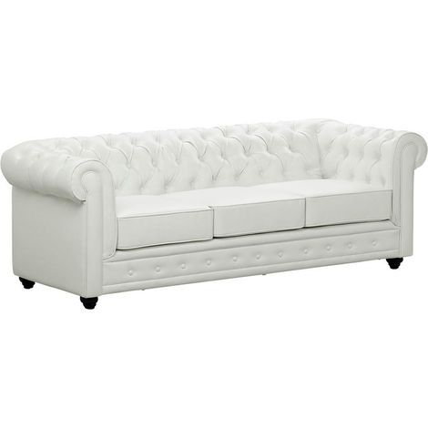 Divano CHESTERFIELD 3 posti in similpelle Bianco (1/2)