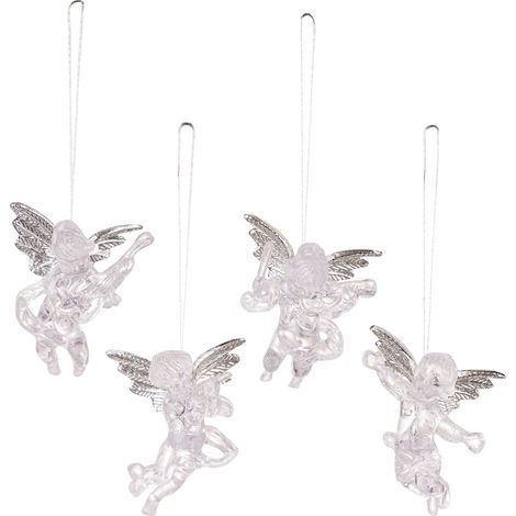 Angel - Décoration Arbre De Noël En Acrylique Transparente - Pour Arbre Porte Fenêtre Ou Mur - Lot De 4 (1/5)