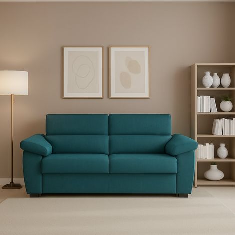 Divano Fisso 2 Posti Pisogne, Sfoderabile, Idrorepellente Made in Italy, Lavabile, 185x95x100h cm Azzurro (1/5)