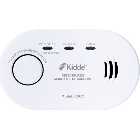 Kidde – Détecteur de monoxyde de carbone 2 piles AA – Installation murale ou plafond – Éclairage LED d'état – Certifié EN-50291-1:2018
