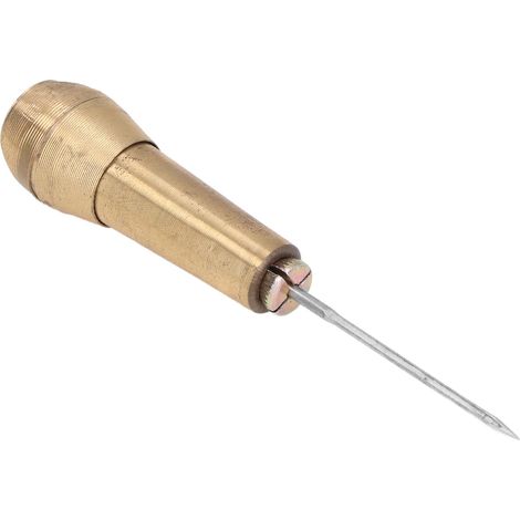 Kit outil alène couture cuir poignée laiton pour repair chaussure artisanale, 3 têtes acier, manche 65 mm (1/5)