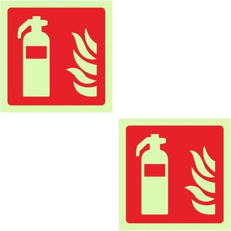 Lot de 2 Panneau Extincteur Autocollant Photoluminescent, Signalisation Sécurité Incendie 150x150mm en PVC Étanche pour Extincteur Maison, Bureau, Entrepôt et Voiture, Haute Visibilité de Nuit et de J (1/5)