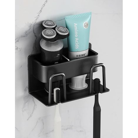 Portaspazzolino da parete in alluminio, organizer per spazzolini, dentifricio e rasoi (2 scomparti)