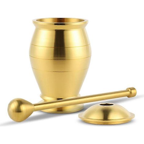 Ensemble mortier et pilon en laiton de qualité supérieure - Broyeur traditionnel doré pour épices et herbes - Broyeur à épices et herbes durable - Comprend un pilon et un mortier ( ) (1/2)