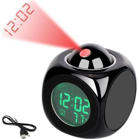 LED Projection Digital Alarm Clock – 12/24 Hour Display – Voice Control – Snooze Alarm – Temperature – Black (1/5)