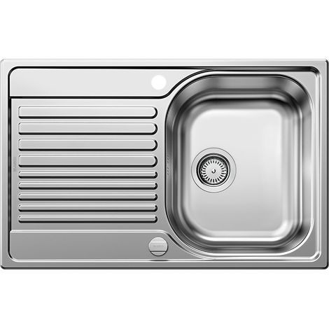 Blanco Einbauspüle Tipo 45 S Compact - Spüle mit Abtropffläche - Waschbecken reversibel mit Ablaufgarnitur und Drehknopf, Edelstahl (1/5)