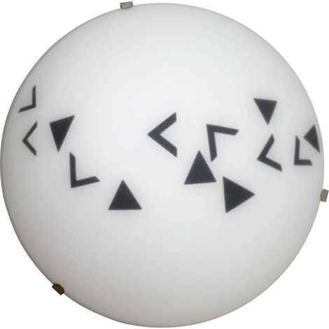 Plafonnier rond 25cm en verre satiné blanc avec petits triangles noirs