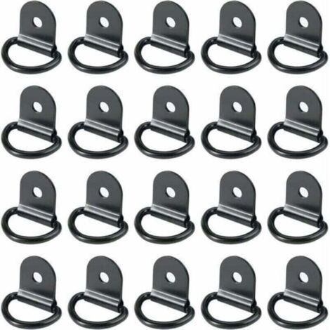 20 anneaux d'arrimage pour remorque en acier inoxydable, ronds et pliables avec verrou de charge pour véhicules (36 x 25 mm, noir) (1/4)