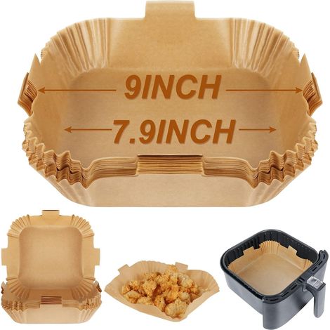 Papier sulfurisé pour friteuse à air, format carré de 20 cm, jetable, résistant à la graisse - 50 pièces (1/5)