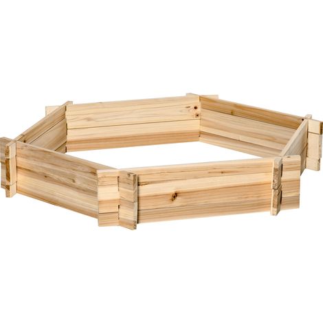 Jardinière surélevée hexagonale Outsunny, bac à fleurs en bois à monter soi-même pour jardin et balcon, finition naturelle, 100 x 92 x 16 cm (1/5)