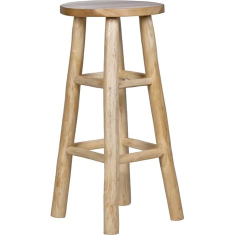 Tabouret haut H.75 cm en bois de teck avec repose pieds - FELICIA (1/5)