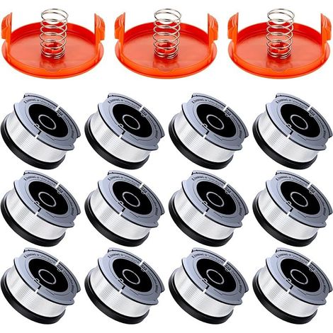 12 Pack Bobine Fil Coupe Bordure Compatible avec Black et Decker Coupe Bordures, A6481 A6485 1.65mm Bobine de Fil Debroussailleuse(12 Fil Coupe Bordure,3 Couvercle,3 Ressort) (1/5)