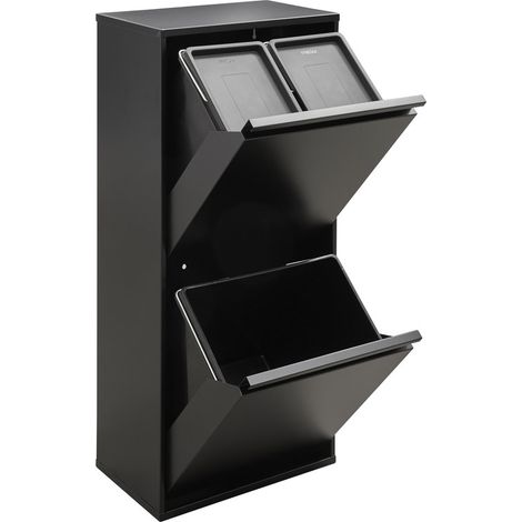 ARREGUI Basic Cubo de Basura y Reciclaje de 3 Compartimentos, 11+11+23 L (45 L), con Cubetas para Envases y Orgánico, Cubos de Basura de Cocina, Contenedores de Reciclaje, negro CR406-B (1/5)