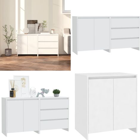 Buffets 2 pcs Blanc Bois d'ingénierie - Buffet Blanc - Meuble Rangement - Commode - Armoire Laterale - Mobilier Salon - Home & Living (1/5)