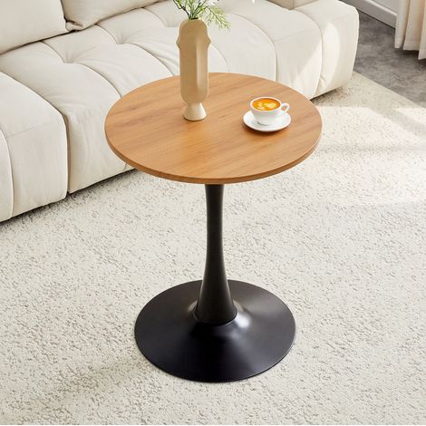 Runder Beistelltisch 60 cm schwarz aus MDF und Metall mit Thermoform-Platte und stabilem Mittelfuß (1/5)