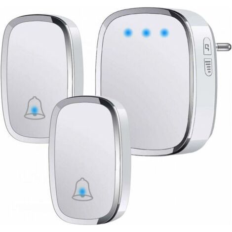 Sonnette sans Fil Extérieur Étanche IP44, Sonnette de Porte 300 Mètres, Kit de Carillon avec LED Flash, 2 Émetteurs et 1 Récepteur, 5 Niveaux de Volume, 36 Mélodies (1/5)