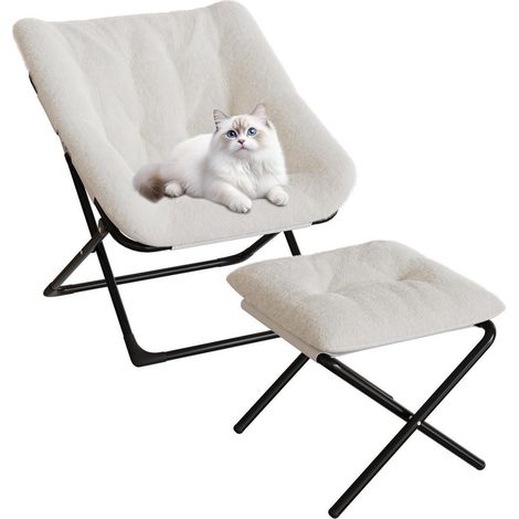 Klappbarer Sessel mit Hocker, Kuscheliger Lesesessel, Cremeweiß (1/5)