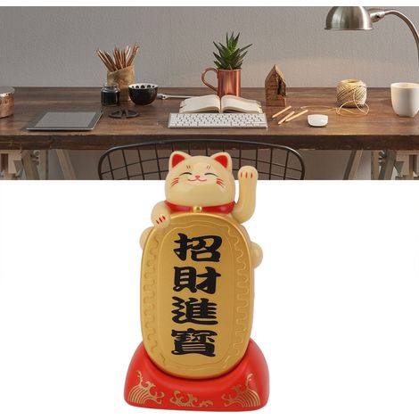 Figurine de chat porte-bonheur solaire à poser sur un bureau, pattes qui font coucou. Panneau solaire, capteur de lumière, ornement chat porte-bonheur, jaune B. (1/5)