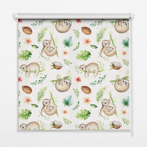 Innenrollo Fensterrollo - Rollo ohne Bohren - Sichtschutzrollo - Lichtdurchlässiges Rollo - Rechteckiges - Rollo - (100 cm x 140 cm) - Faultiere und Pflanzen (1/5)