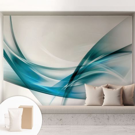 Papier peint intissé à motifs décoratifs pour salon chambre et bureau Décoration murale élégante avec colle Vagues bleues 208x146 cm (1/5)