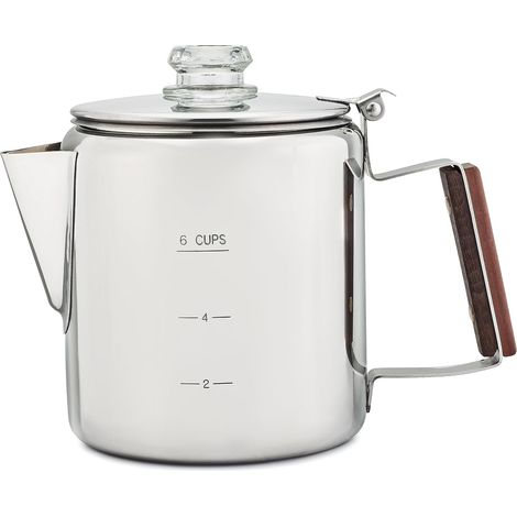 Cafetière Percolateur Acier Inoxydable - Pour Feu De Camp Ou Cuisinière - Capacité 6 Tasses 1.4L (1/5)