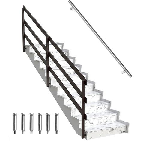 Jiubiaz Corrimano inox 150 cm Ø42 mm in acciaio inox 304, ringhiera a parete spazzolata per scale balcone terrazza interno esterno (1/5)