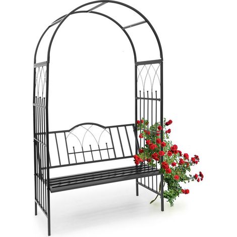 Arche à rosiers avec banc Décoration de jardin H x l x P: 203 x 114,5 x 59 cm Arceau de plantes grimpantes Déco Banc pour 2 personnes, noir