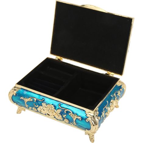 Boîte à bijoux ornementale avec motif rosace doré et bleu, coffret de rangement luxueux anti-rouille, idée cadeau élégante pour collection de bijoux (1/5)