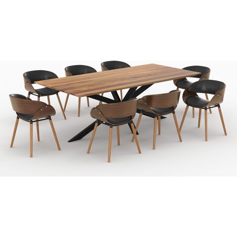 Table et chaises 8 personnes en cuir synthétique noir et bois - Surdiman (1/5)