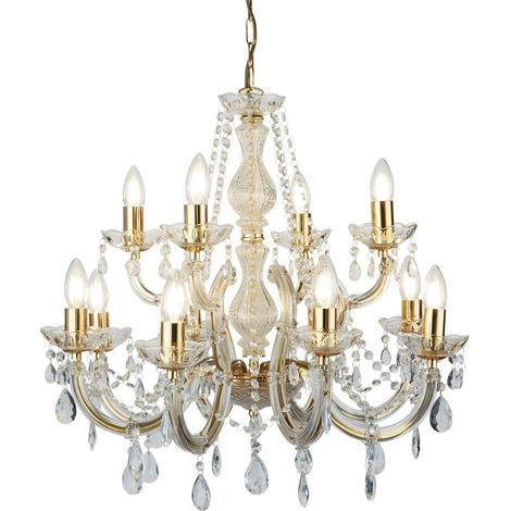 Searchlight Marie Therese - Lustre en cristal à 12 ampoules au fini laiton poli, E14 (1/3)