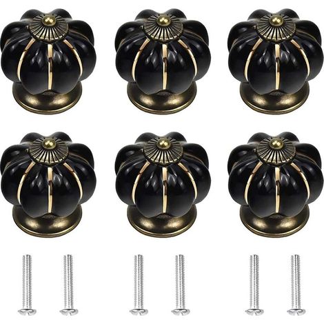 Lot de 6 poignées de meuble, boutons de placard, poignées de porte et de tiroir, poignées de placard en céramique, accessoires avec vis, pour armoire, placard, cuisine, chambre d'enfant (1/5)