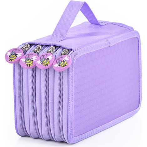 Trousse à crayons grande capacité 72 trous, pochette multicouche multifonction en toile Oxford violet pour stylos et crayons scolaires (1/5)