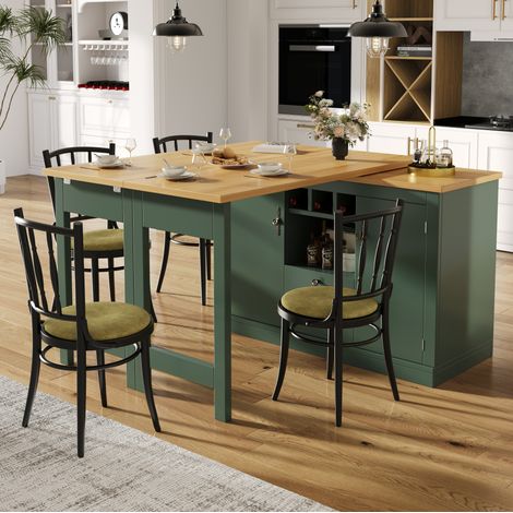 Ausziehbarer Bartisch 180x40x76 cm aus dunkelgrünem MDF mit Stauraum – MEUBLIV (1/5)