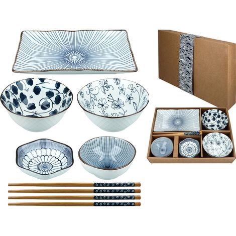 Sushi-Set, 4 Schüsseln, Teller, Essstäbchen, Geschirrset (1/5)