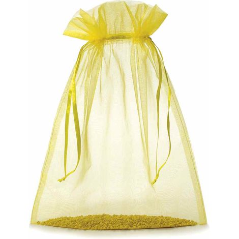 Sacchetti in organza giallo limone con tirante di chiusura ideale per confezionare in maniera pratica, set da 20 pezzi, cm30x40H (al tirante 32,5)
