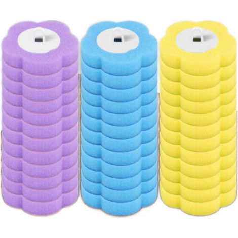 Brosse De Toilette - Manche Réutilisable - Têtes Jetables Pré-imprégnées - Montage Murale - 10 x 40 1 Cm - Bleu Jaune (1/5)