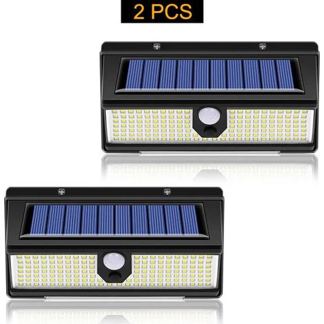 (2 pièces) Lampe murale solaire LED extérieure à 190 LED avec 4 modes d'éclairage, étanche IP65 et détecteur de mouvement, compatible avec les portes de jardin. (1/5)