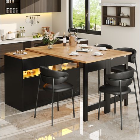 Mesa de bar extensible 120-180 cm de MDF negro y natural con LED y almacenaje - CHICFURN (1/5)